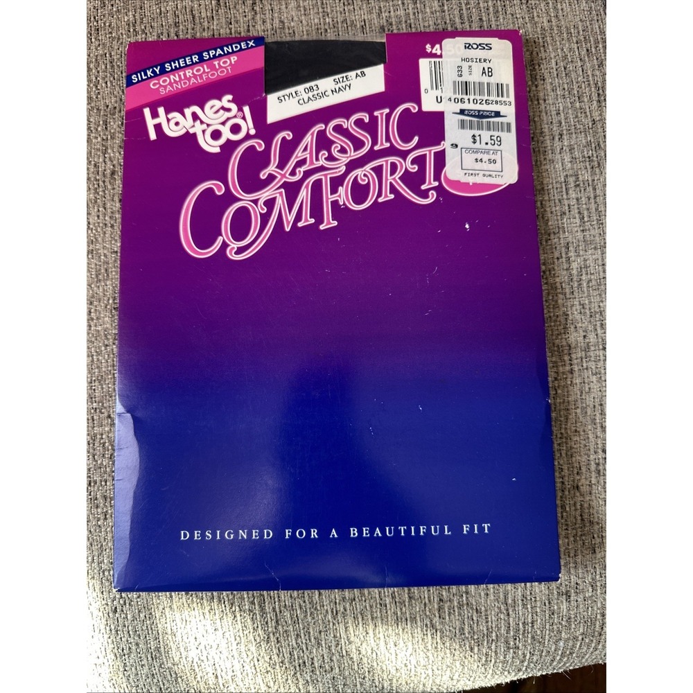 Hanes Too! Pantyhose Classic Comfort Control Top Size AB Style 083 Classic Navy